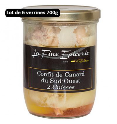 Colis de 6 verrines Confit de canard Label Rouge Sud-ouest - 2 cuisses - 700 g